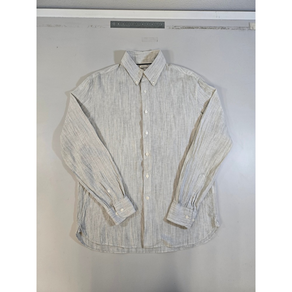 Joseph Abboud Mens Modern Fit Linen Cotton Striped Button Down Shirt Grey Size M